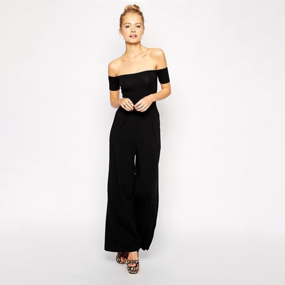 ASOS Bardot Jersey Jumpsuit with Wide Leg